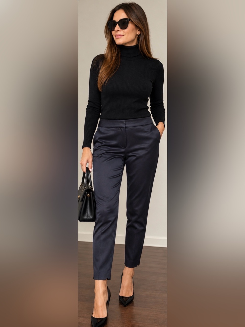 ESCADA Navy Satin Trousers Size 44 Luxury Designer Pants